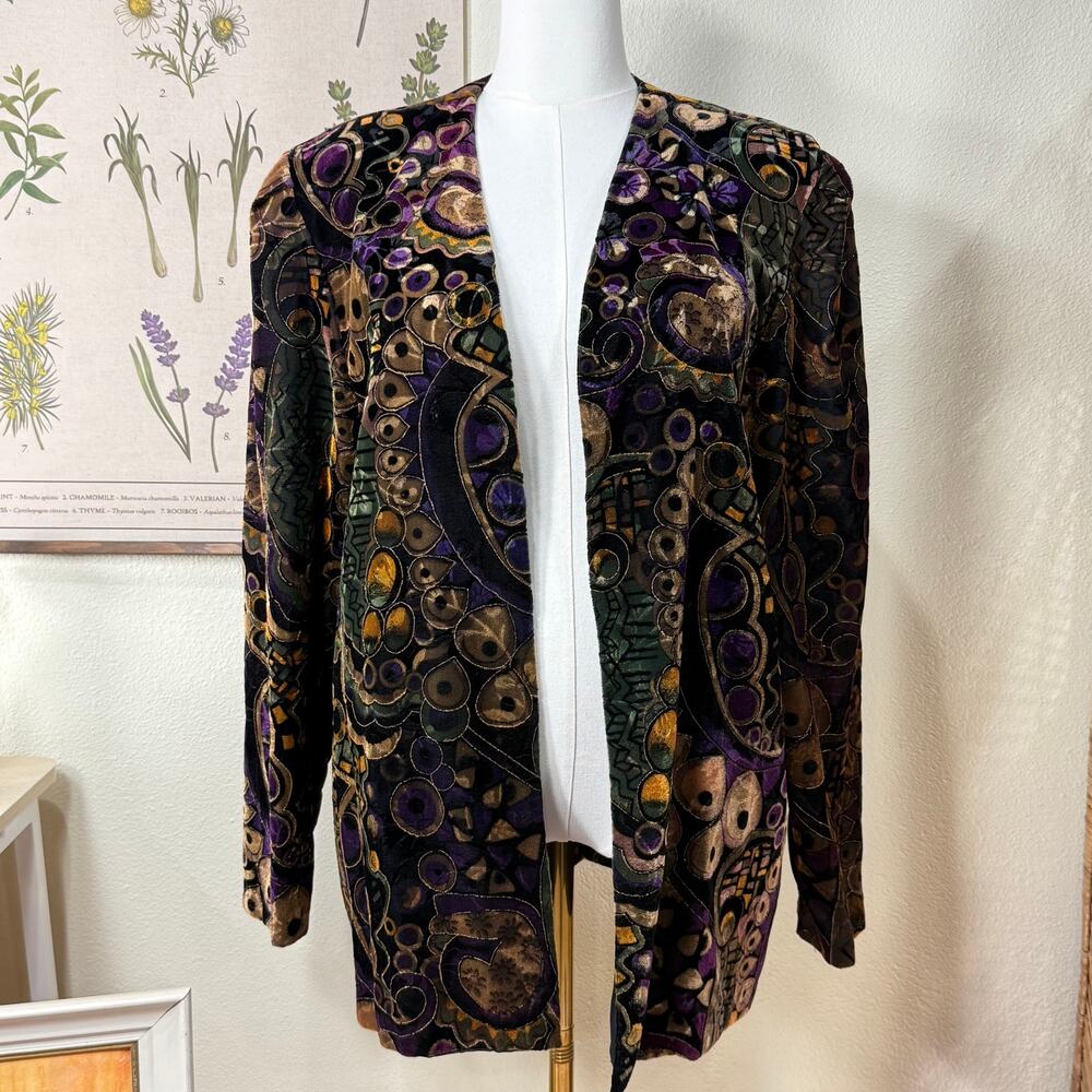 Vintage 80s 90s Velvet Geometric Jacket Whimsigoth Witchy Dark Fairy Goth XL